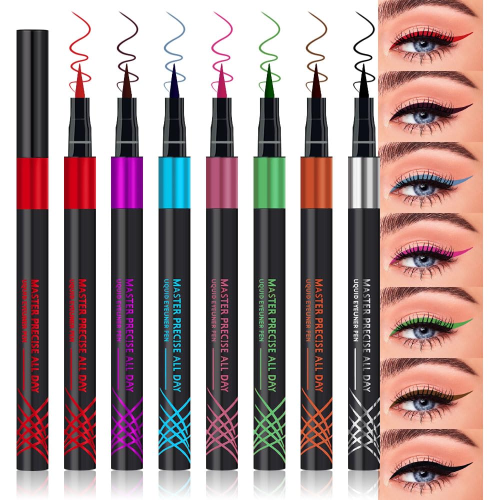 WanTuoluo 7 Pcs Colors Liquid Eyeliner Stamp Pens Set, Long Lasting Liquid Eye Liner,Waterproof & Smudgeproof Makeup