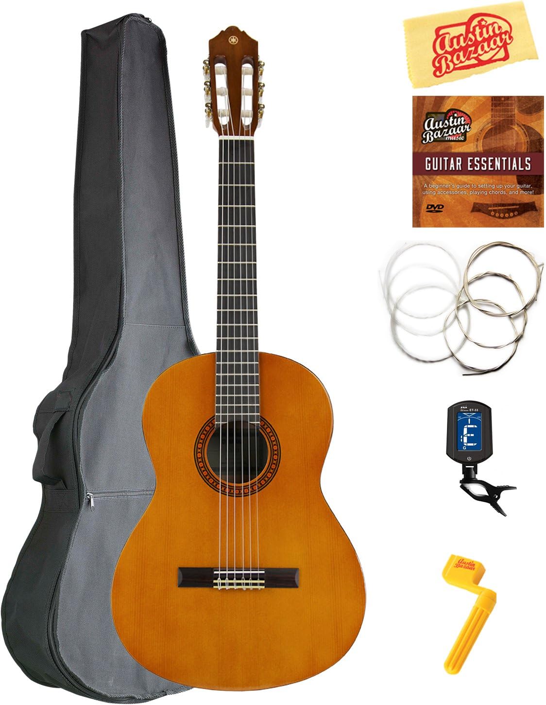 Yamaha CS40 3/4-Size Classical Guitar Bundle with Gig Bag, Tuner, Strings, String Winder, Austin Bazaar Instructional DVD, and Polishing Cloth