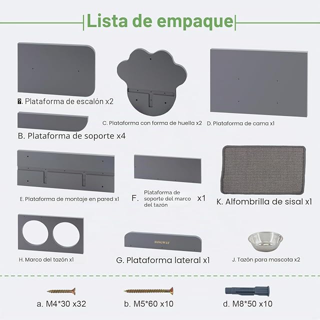 Foto 7 de 8 de SONGWAY Estantes y Comedero de Pared para Gatos con 2 Escalones y Cuencos de Acero Inoxidable
