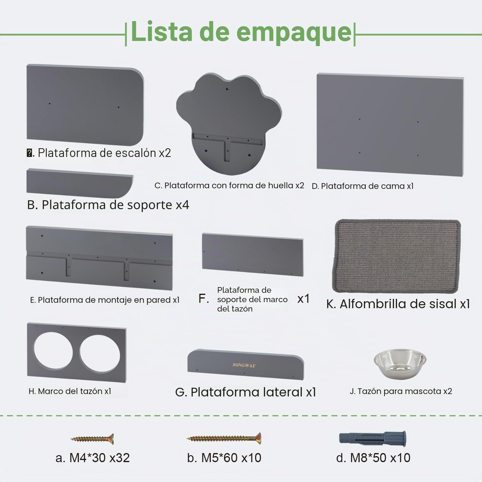 SONGWAY Estantes y Comedero de Pared para Gatos con 2 Escalones y Cuencos de Acero Inoxidable, Estación de Alimentación Elevada a Prueba de Perros, Muebles