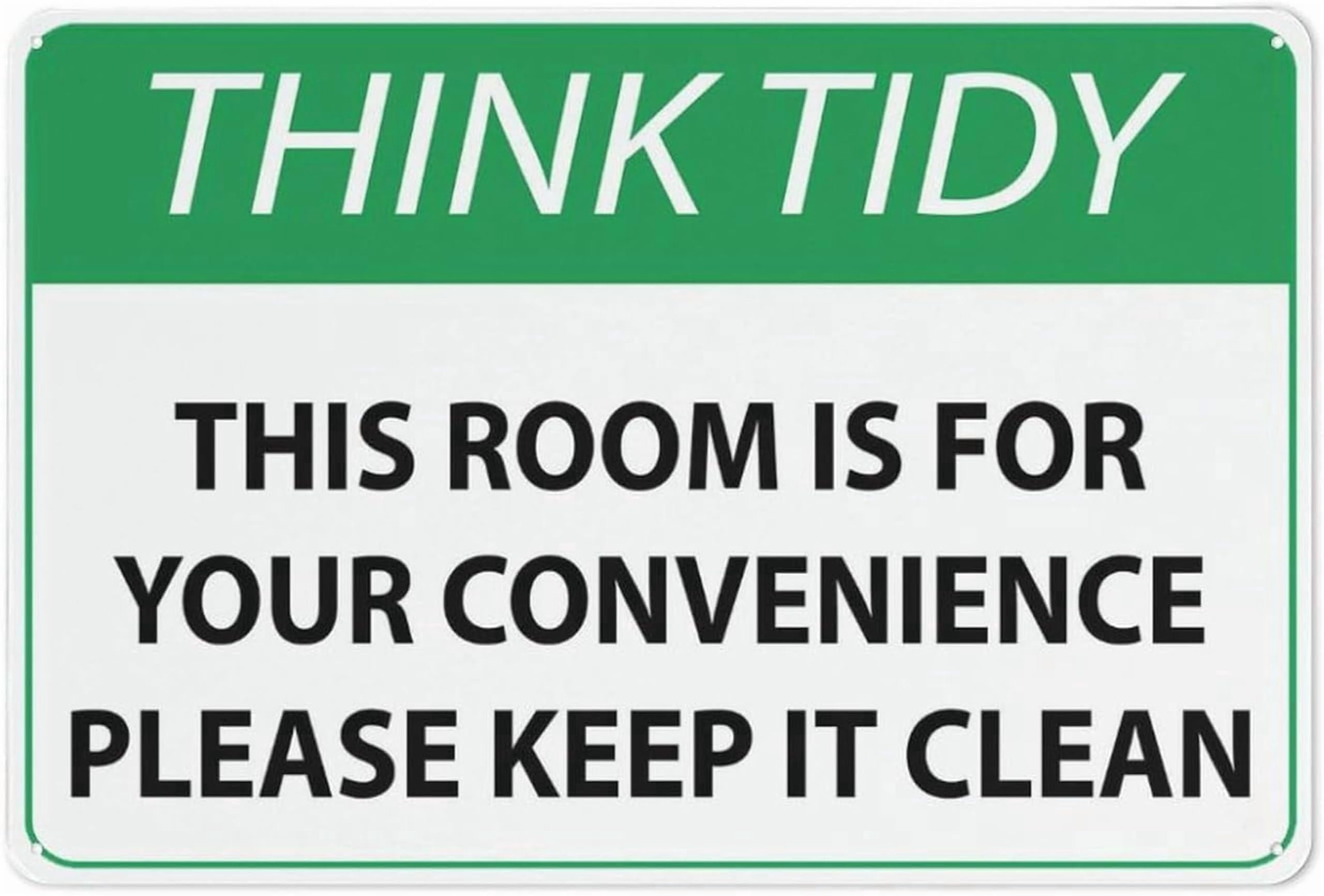 (2-Pack) Metal Tin Sign Think Tidy This Room Is For Your Convenience Please Keep It Clean Sign 12X8 Inches Signs, Weather Resistant, Weatherproof, Indoor Or Outdoor