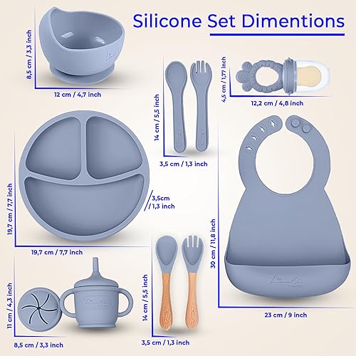 Miniatura 8 de Juego de alimentación de silicona para bebés, 10 piezas de suministros de destete LED para bebés y kit de autoalimentación, juego de platos y