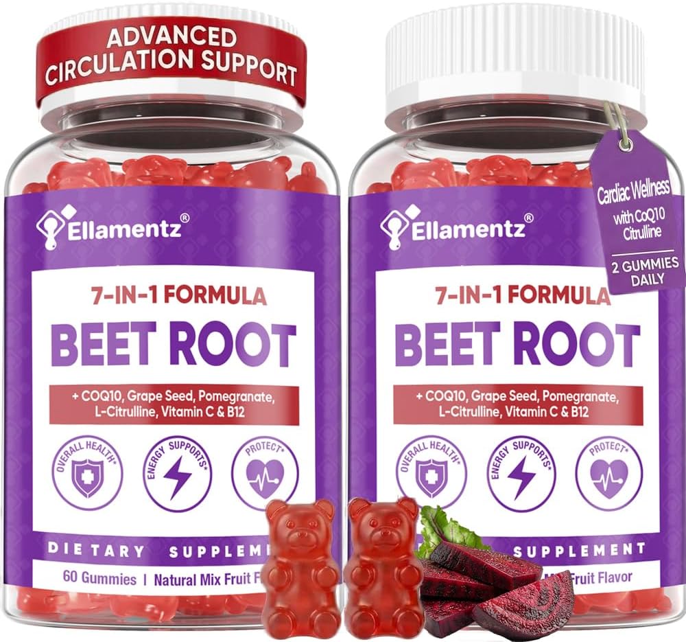 Beet Root Gummies for Healthy Circulation & Blood Flow - Nitric Oxide Booster with CoQ10, L-Citrulline & B12 - Supports Daily Energy & Vitality - Sugar Free, Pomegranate, 120 Counts