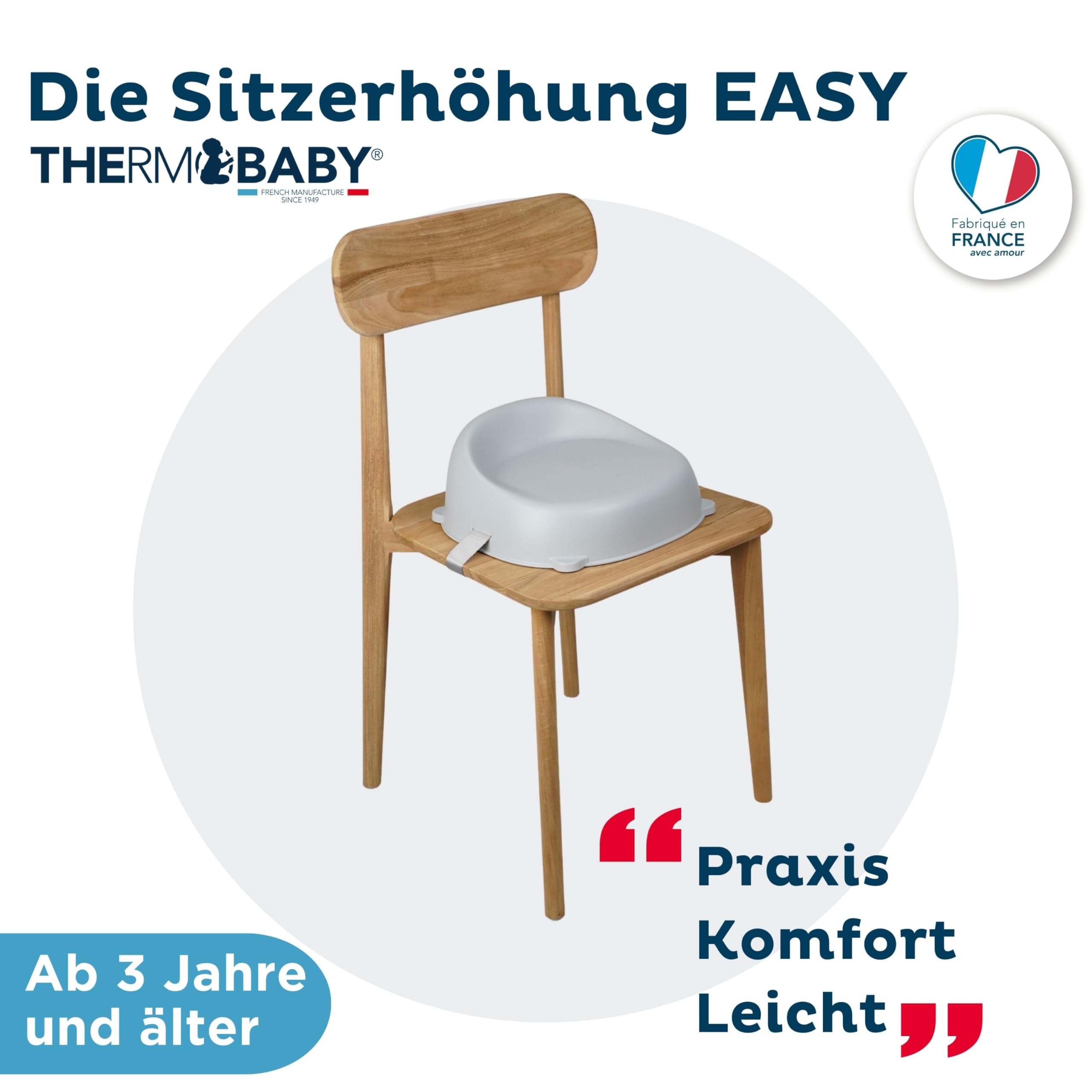 THERMOBABY - Sitzerhöhung Stuhl EASY - Stuhlerhöhung ab 3 bis 6 Jahren (oder bis 30 kg) - Bequem & Komfortabel - Leicht & Transportabel - Einfache Einrichtung