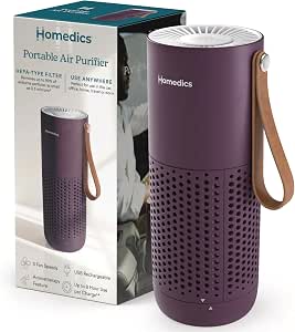Homedics Personal Air Purifier with HEPA-Type Filter & Activated Carbon, USB Rechargeable, Portable for Bedroom, Home, Office, Car, Travel & Dorm