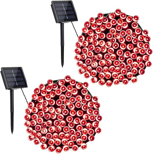 Toodour - Luces solares de Navidad, paquete de 2 unidades, 200 luces LED, 8 modos, tira de luces solares, 72 pies de longitud, luces solares de
