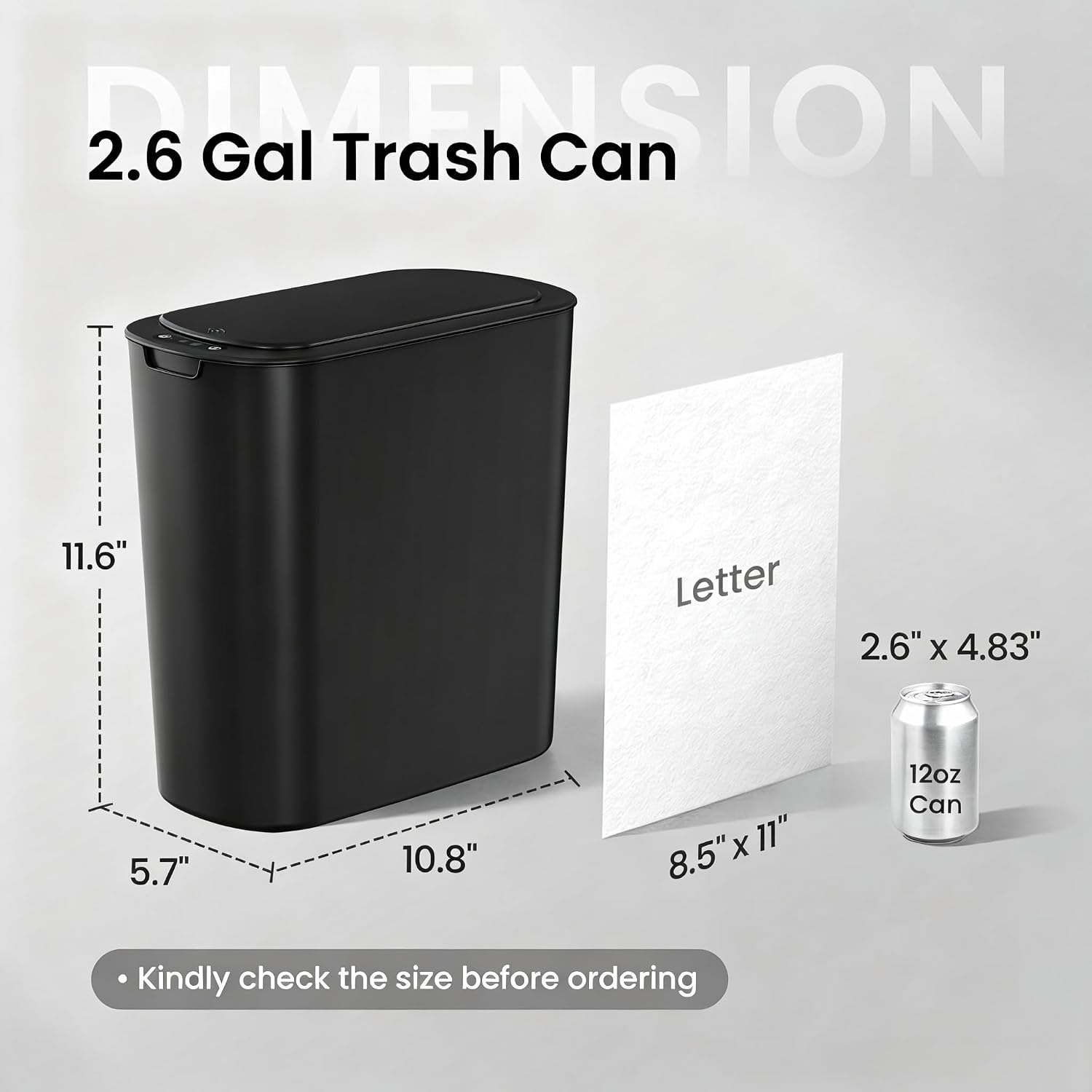  Automatic Small Bathroom Trash Can with Lid, 2.6 Gallon, Black | Motion Sensor, Plastic, Touchless, Odor Control, Smart Garbage Can, Battery Operated, Manual Button, for Office/RV/Bedroom thumbnail