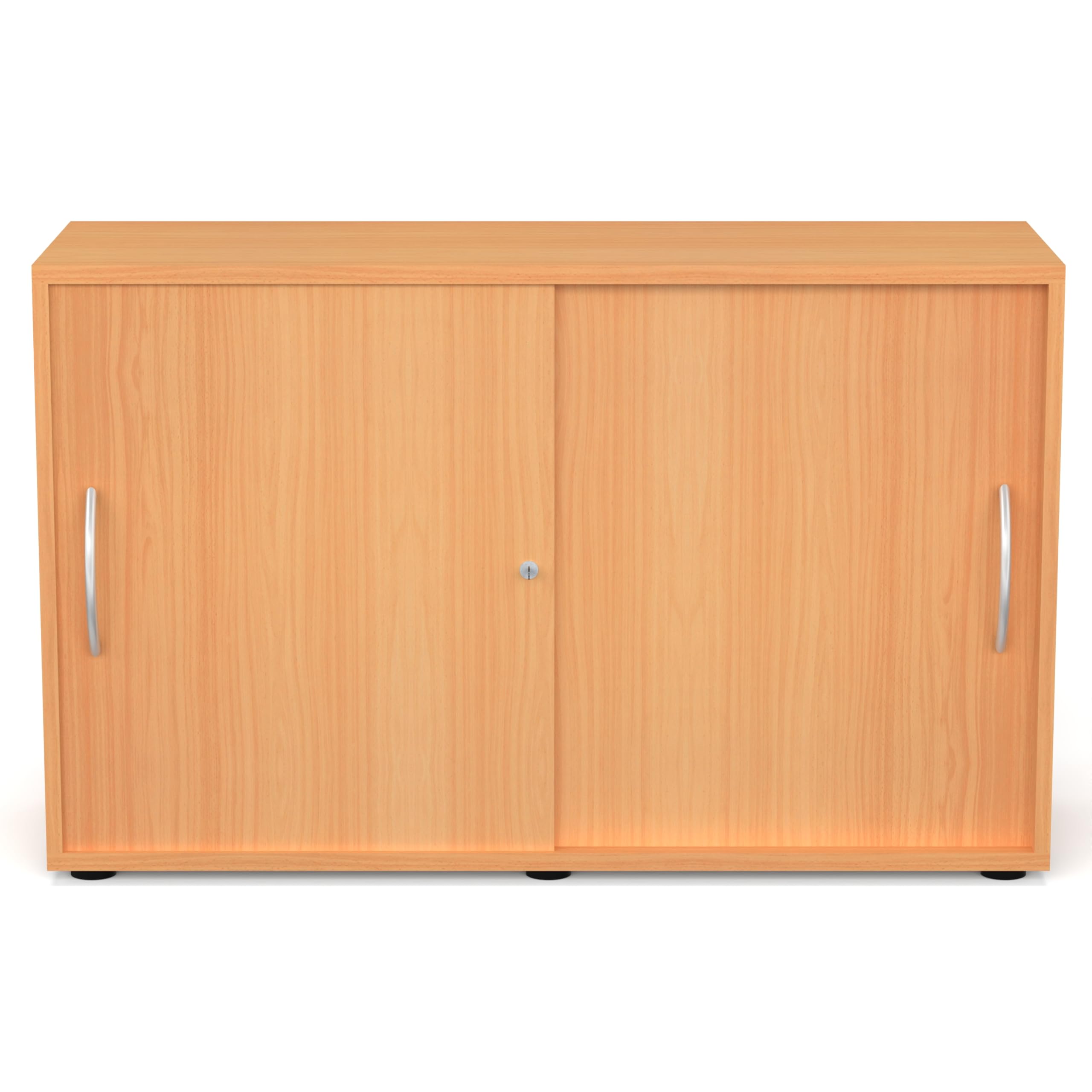 Schiebetürenschrank SLIDO 120×40×75 cm – abschließbarer Aktenschrank 2OH in Buche mit Metall-Bogengriff