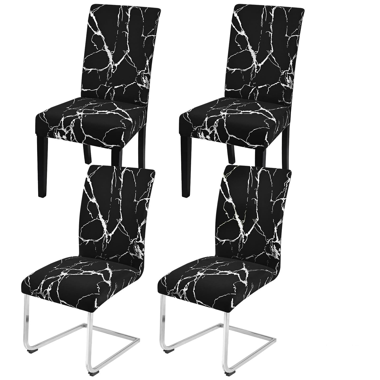 Alishomtll Dining Chair Covers Set of 4, Stretch Chair Slipcovers for Dining Chairs, Elastic Removable Washable Dining Room Chair Protector for Kitchen Banquet Hotel (Black Silver 4 pcs) โ image 1
