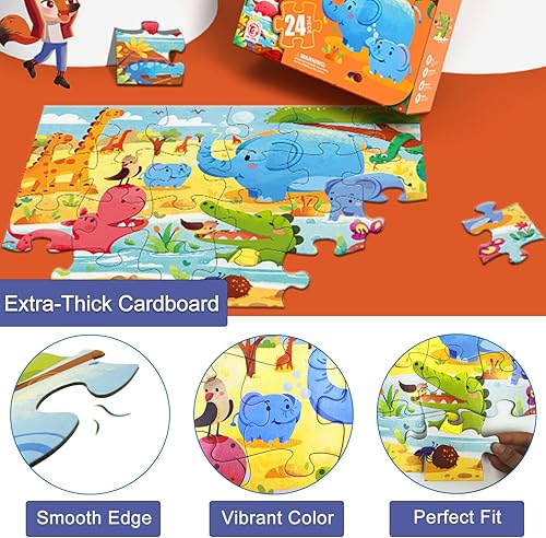 Miniatura 3 de Rompecabezas de suelo jumbo para niños, animales de la selva, rompecabezas grandes de 24 piezas para niños de 3 a 5 años, juguetes de aprendizaje y
