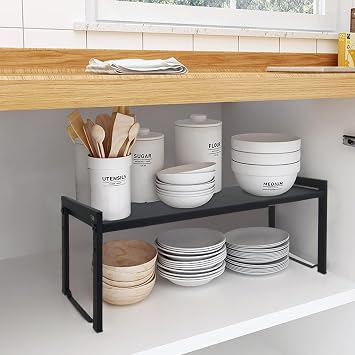 Expandable Cabinet Shelf 13.8~26(L), Cupboard Shelf, Black M
