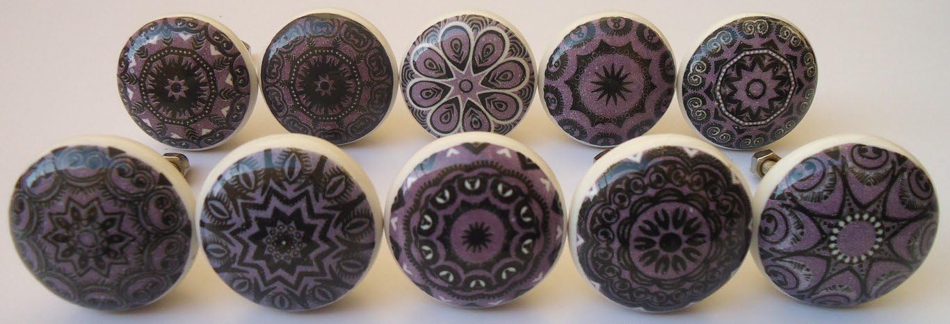 Mandala Style Colorful Hand Painted Ceramic Knobs Cabinet Drawer Pull (Design 106)