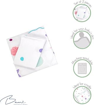 BAMI 2-Piece Ultra Soft 100% Cotton Crib Sheet Set for Baby Girls Breathable Fitted Crib Sheet & Pillowcase, Neutral Baby Bedding, Soft & Hypoallergenic, Fits Standard Crib Mattress (52 x 28)