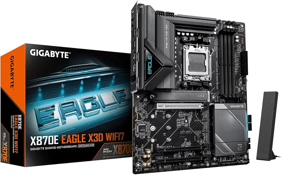 GIGABYTE Placa-mãe X870E Eagle X3D WF7 AMD AM5 ATX, suporta AMD Ryzen 9000/8000/7000 Series, DDR5, 16+2+2 fase de energia, 4X M.2, PCIe 5.0, USB4 Type-C, WIFI7, 5 GbE, PCIe EZ-Latch, garantia de 5
