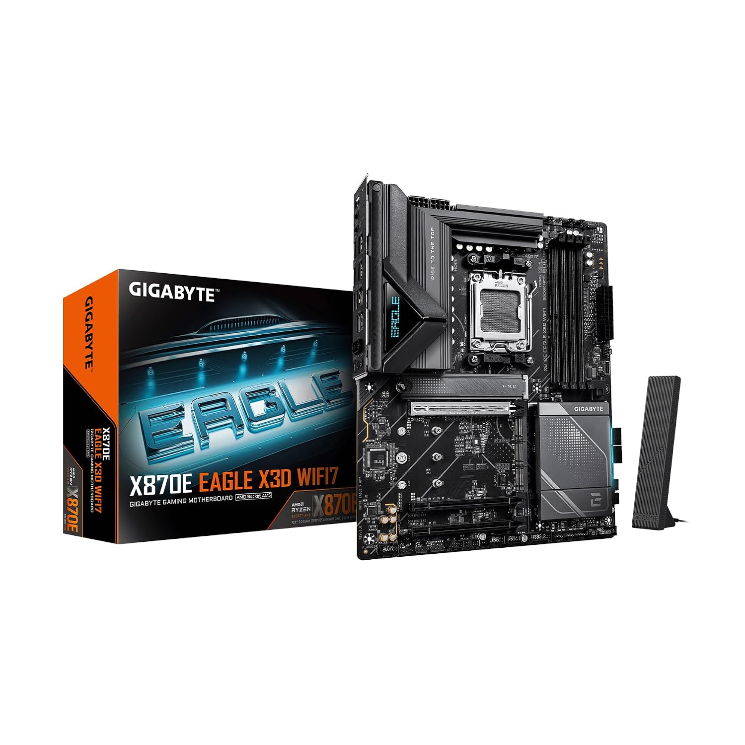 GIGABYTE X870E Eagle X3D WF7 AMD AM5 ATX Motherboard, Supports AMD Ryzen 9000/8000/7000 Series, DDR5, 16+2+2 Power Phase, 4X M.2, PCIe 5.0, USB4 Type-C, WIFI7, 5 GbE, PCIe EZ-Latch, 5-Year Warranty