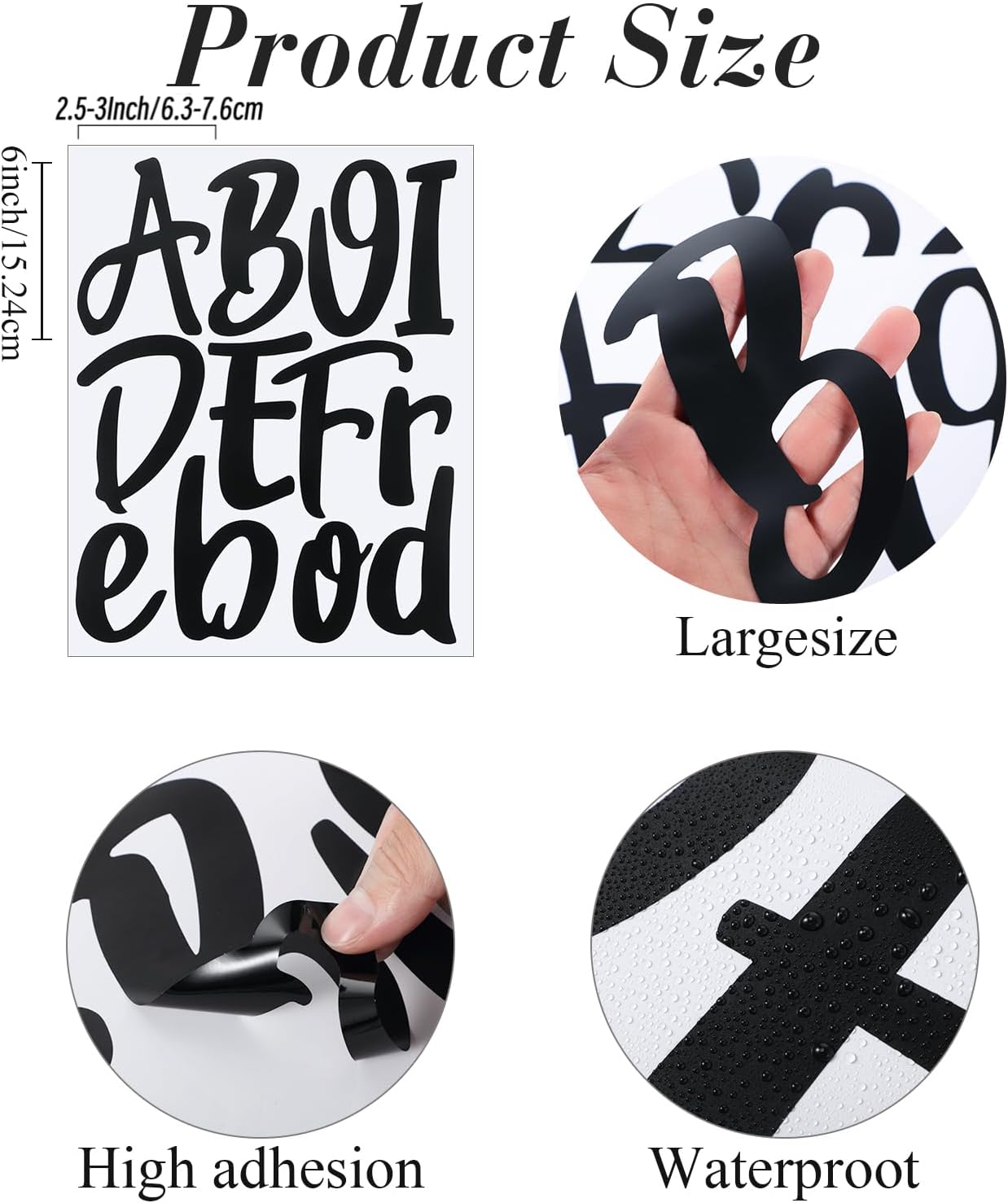 Outus 576 Pieces 8 Sheets Letters Stickers Self Adhesive Vinyl Letter for Graduation Cap Alphabet Number Stickers Mailbox Numbers Sticker, Decals for Classroom Decor Sign Door(Black,6 Inch)