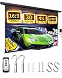 Projector Screen Motorized 100 Inch Electric Projector Screen with Remote Ceiling Mount Hooks, Pull Down Retractable Projection Screen Movie Screen Black 16:9, Automatic Projector Screen Roll Down