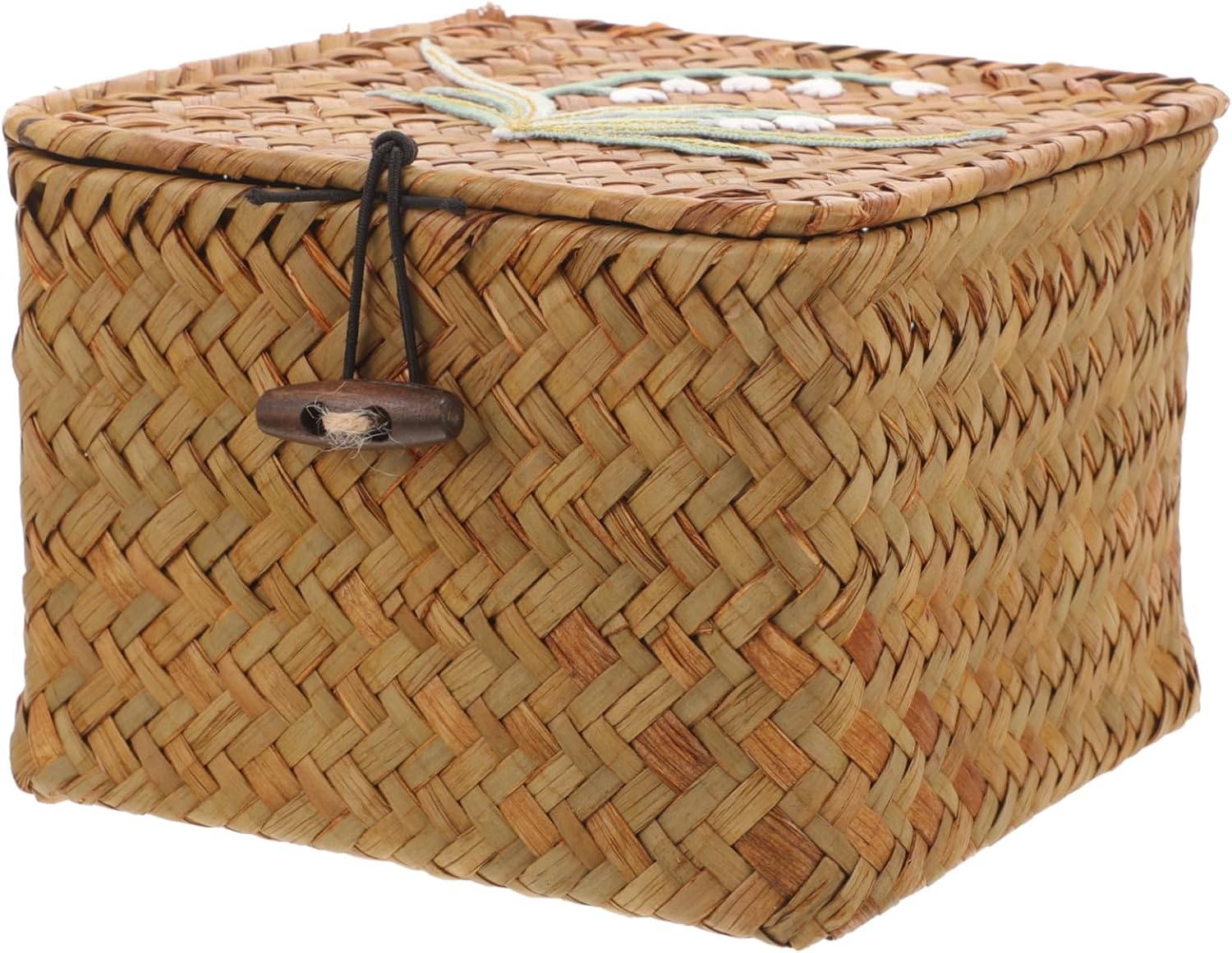 Woven Sewing Basket Small Storage Box with Lid for Household Organizer Handwoven Rattan Container for Desktop Snack Use and Home Decor Lightweight and Reusable Design