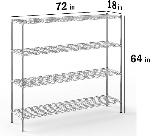 Miniatura 365 de Kit de estantería de alambre cromado de 4 niveles de 24 pulgadas de profundidad x 24 pulgadas de ancho x 64 pulgadas de alto Unidad de estante