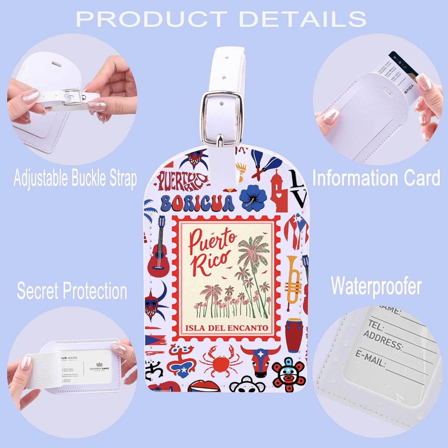 Puerto Rico Boricua Pride Gift Vocation Travel Gift Puerto Rico Symbols & Cultural Inspired Luggage Tag (Boricua Stamp) image 4
