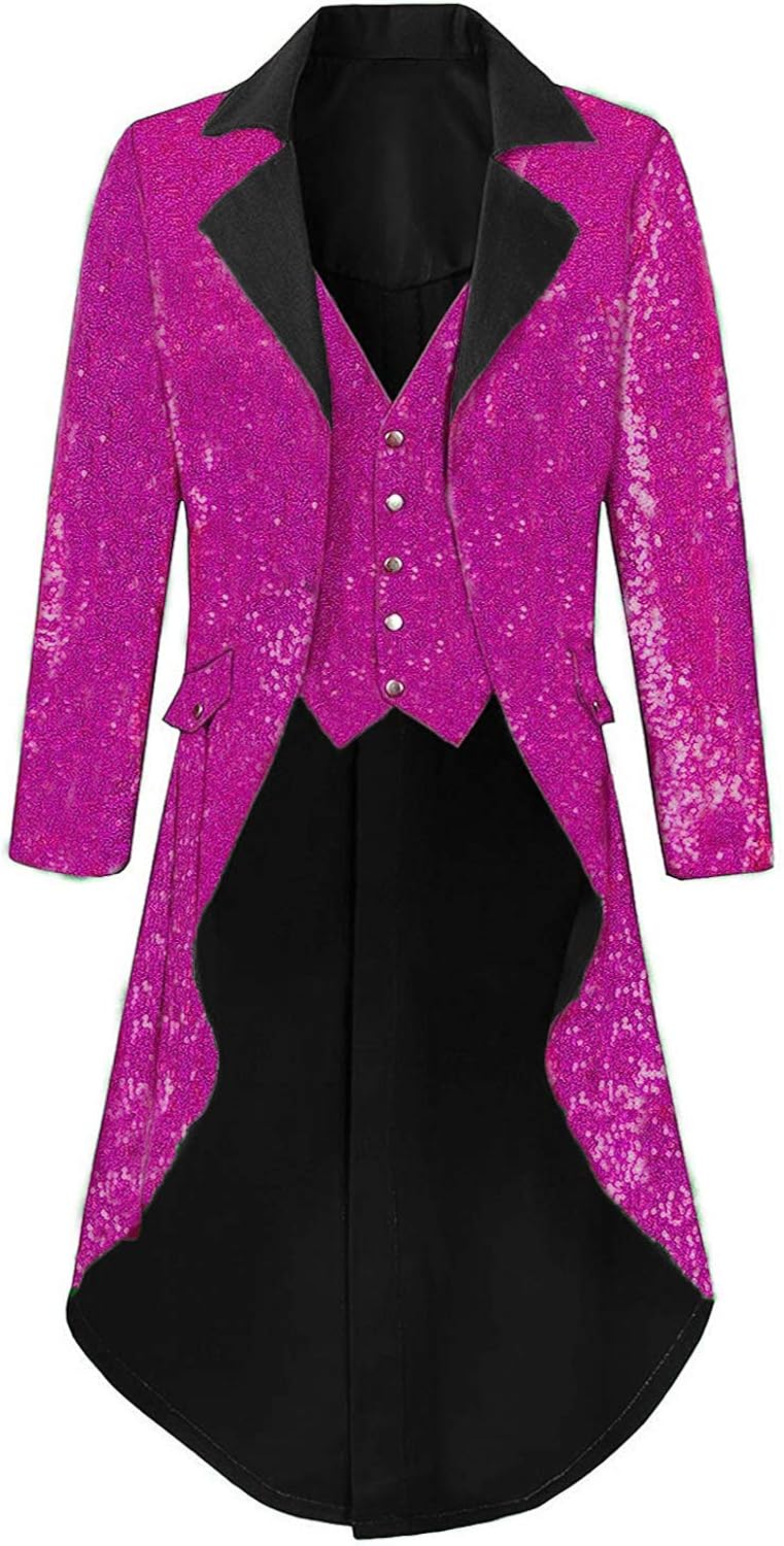 DGMJ Sequins Tailcoat Circus Costume Men for Party Stylish Dinner Jacket Outwear Tuxedo Cosplay Show JK005 : Clothing, Shoes & Jewelry