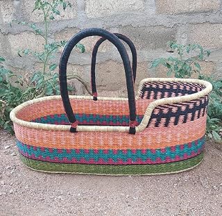 Baby Bassinet with 3 inches Thick Foam Pad/Size 12x18x30 in/Baby Moses Basket/Wicker Baby Bassinet/Bolga Woven Baby Bassinet Basket (Color C)