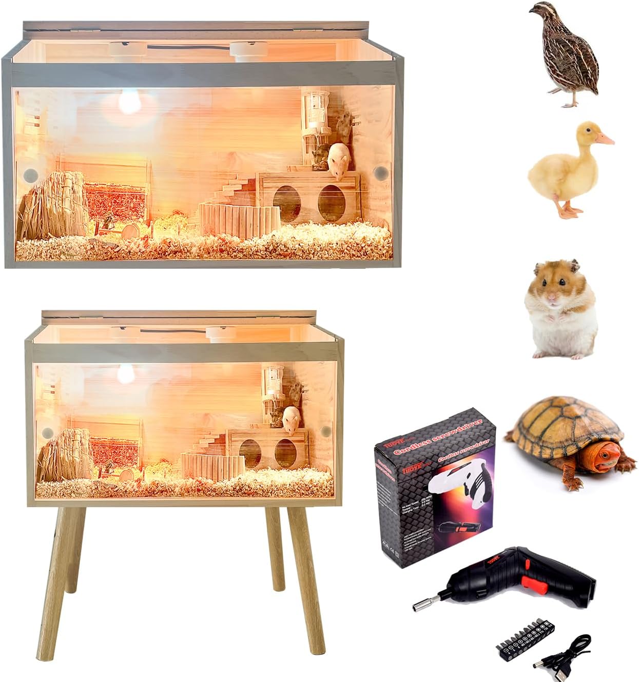 Brooder Box for Chicks,with Sliding Door,Table Legs,2 Types of Thermometer wi...