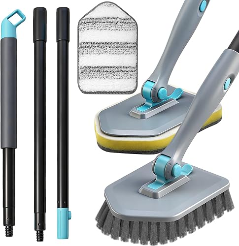 Cepillo de limpieza de mango largo para ducha, cepillos de limpieza 3 en 1 con 3 cabezales de limpieza de función diferente para limpieza de ducha,