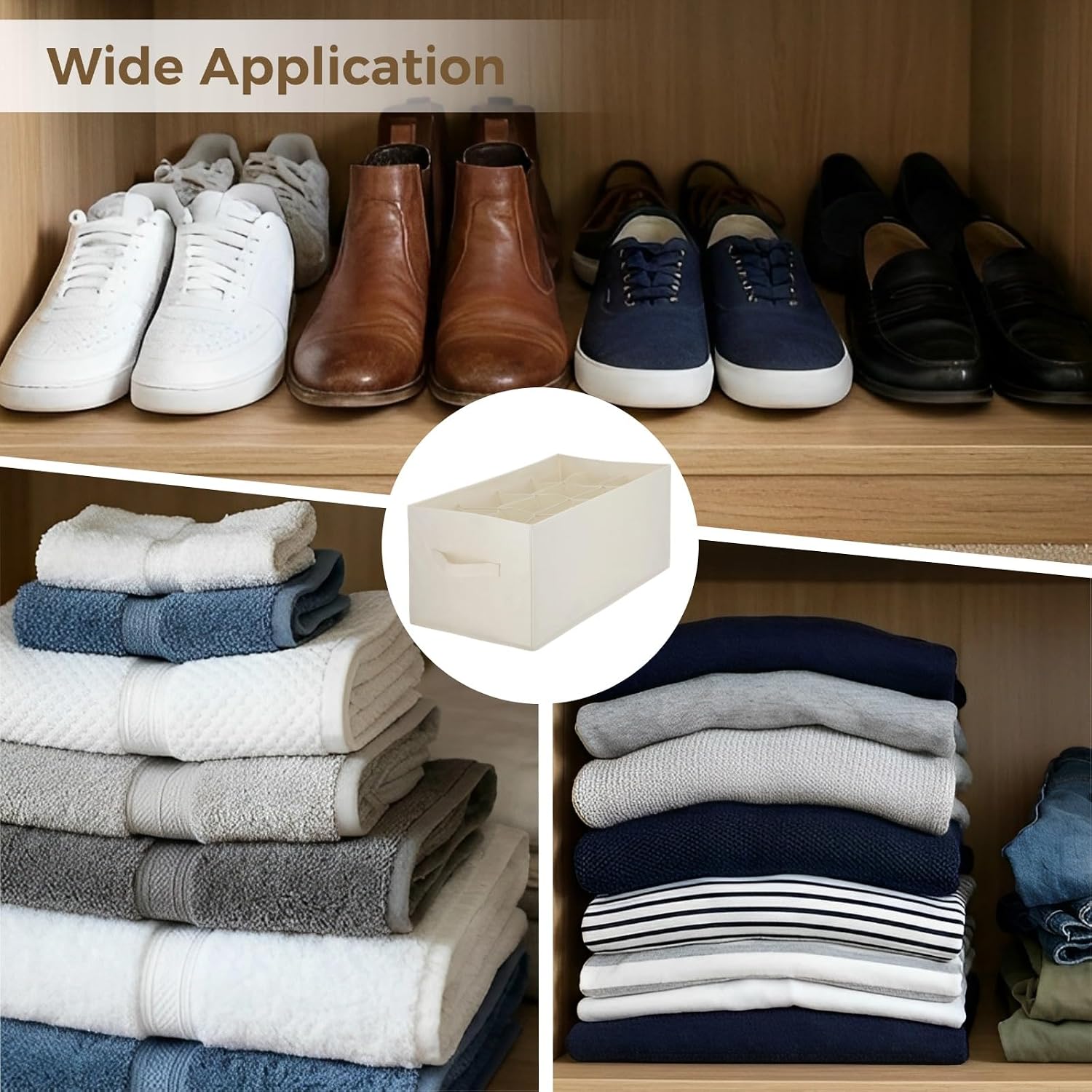 ZALIR 2 Pcs 12-Grid Shoe Organizer Bins, Foldable Cotton Linen Fabric Storage with Bottom Support Board, Space-Saving Foldable Container, 17.7 x 11.8 x 9.8 in for Closet Wardrobe Clothes