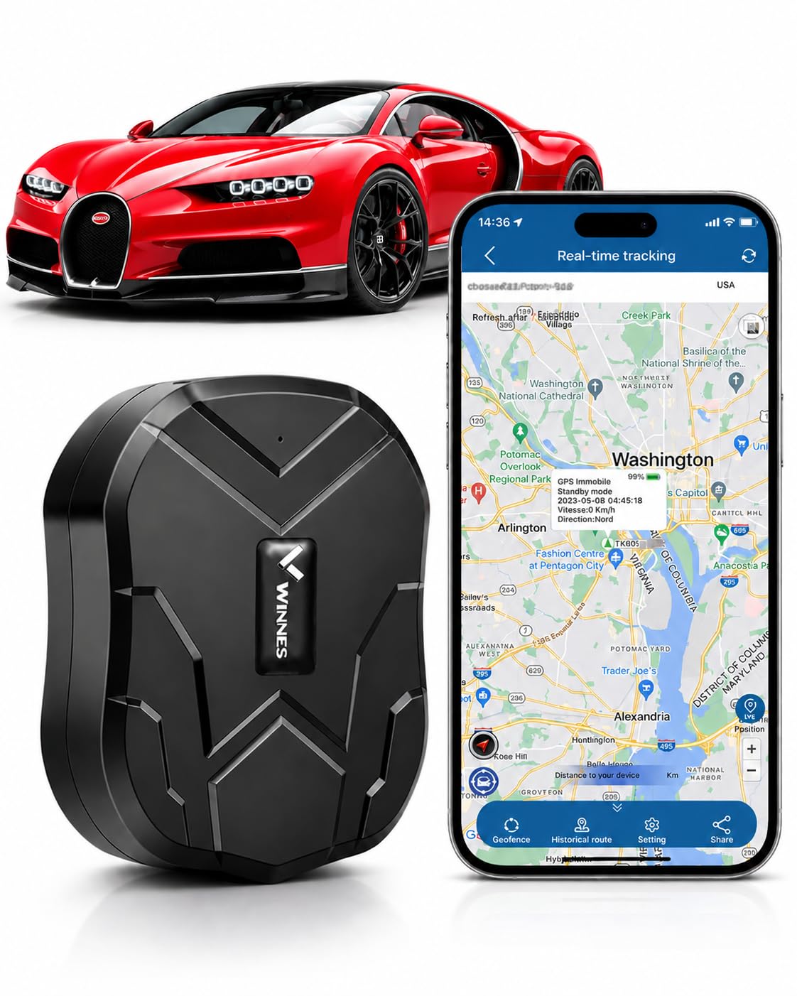 GPS Tracker for Vehicles Winnes 4G TK905B Locator Real-time Tracking Magnetic Device with 10000mah Battery Waterproof Tracker Anti-Theft Alarm for Car,No Subscription,SIM Card Needed-image-43