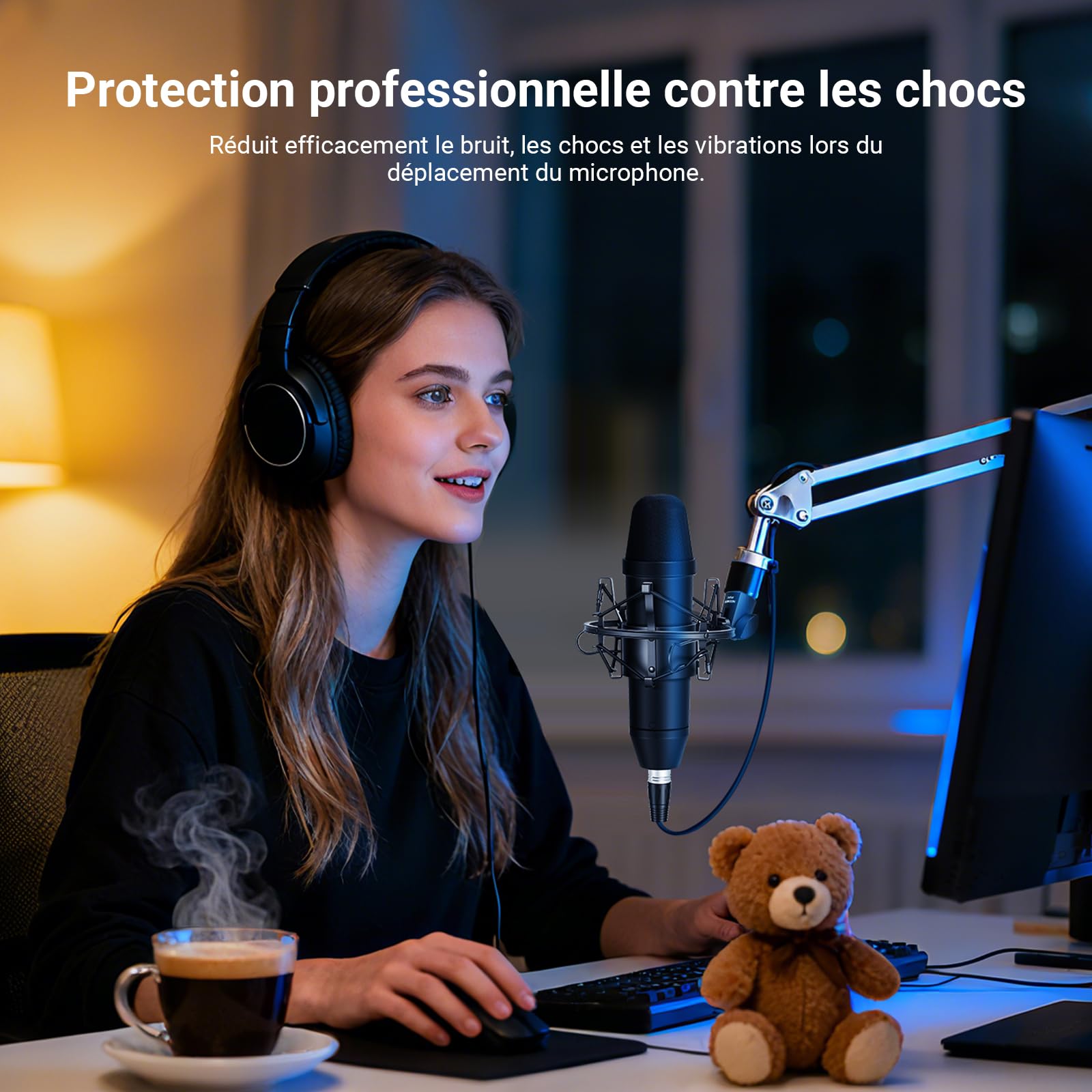 NEEWER Support Antichoc pour Micro,Fixation pour Pied et Boom Arm avec Cordons élastiques et Adaptateur à Vis 3/8" à 5/8", Compatible avec Microphone de 60 à 65mm de Diamètre (2,4" à 2,6"), MS043