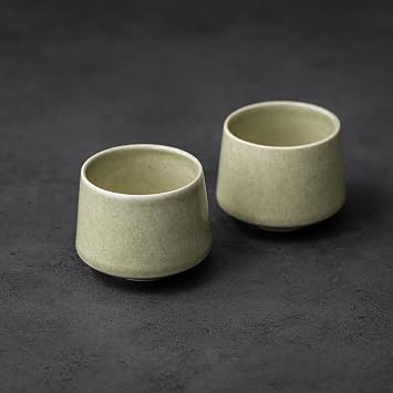 TANG PIN Matcha Cup Set, Ceramic Tea Cups, Japanese Matcha Cup, Chinese Kung Fu Teacup, Perfect for Matcha, Cappuccino, Sake, 6.8 OZ Set of 2 - Unique Matcha Glaze Color