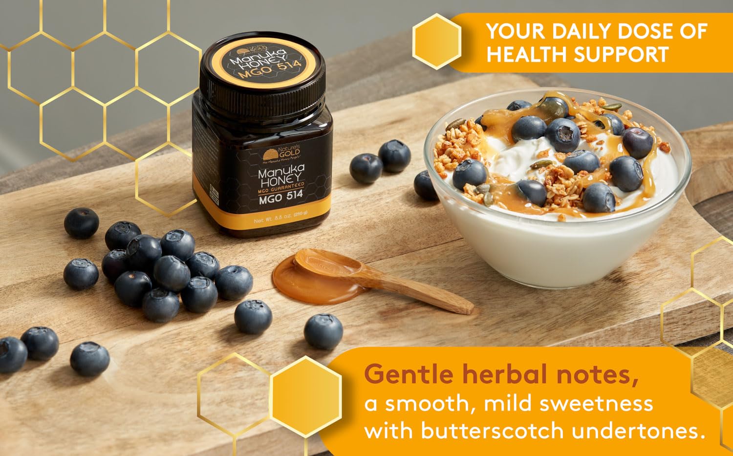 Nature’s Gold Raw Manuka Honey, Certified MGO 514+ | Authentic MGO, Australian Honey, Non-GMO, 100% Pure Genuine Traceable from Hive to Home (3.5oz)
