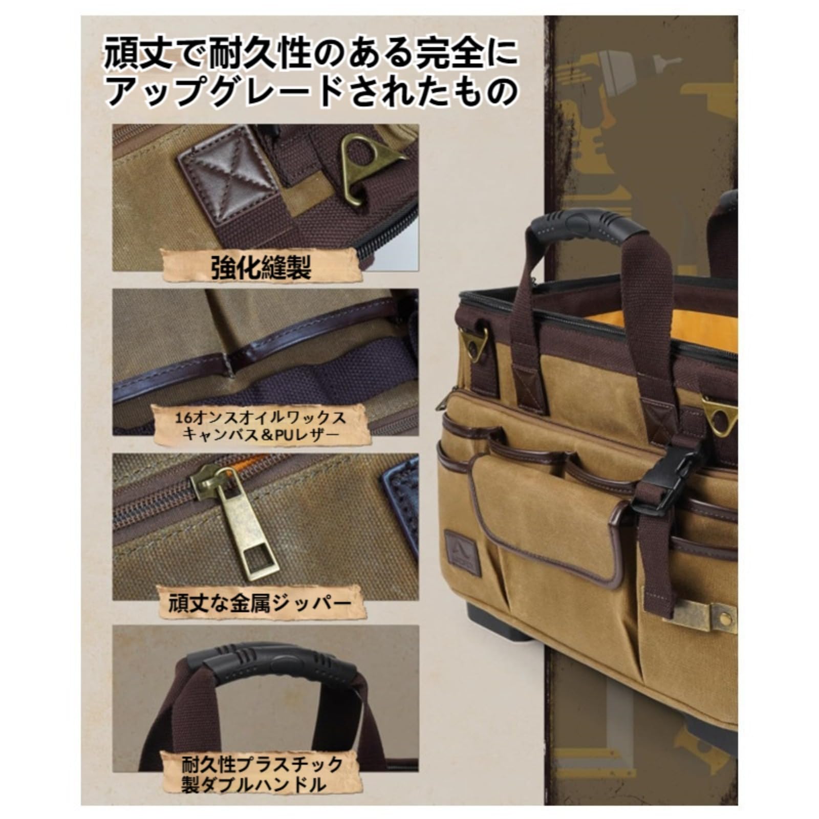 Amazon.co.jp: OXIZER ツールバッグ、ヴィンテージワックスキャンバス