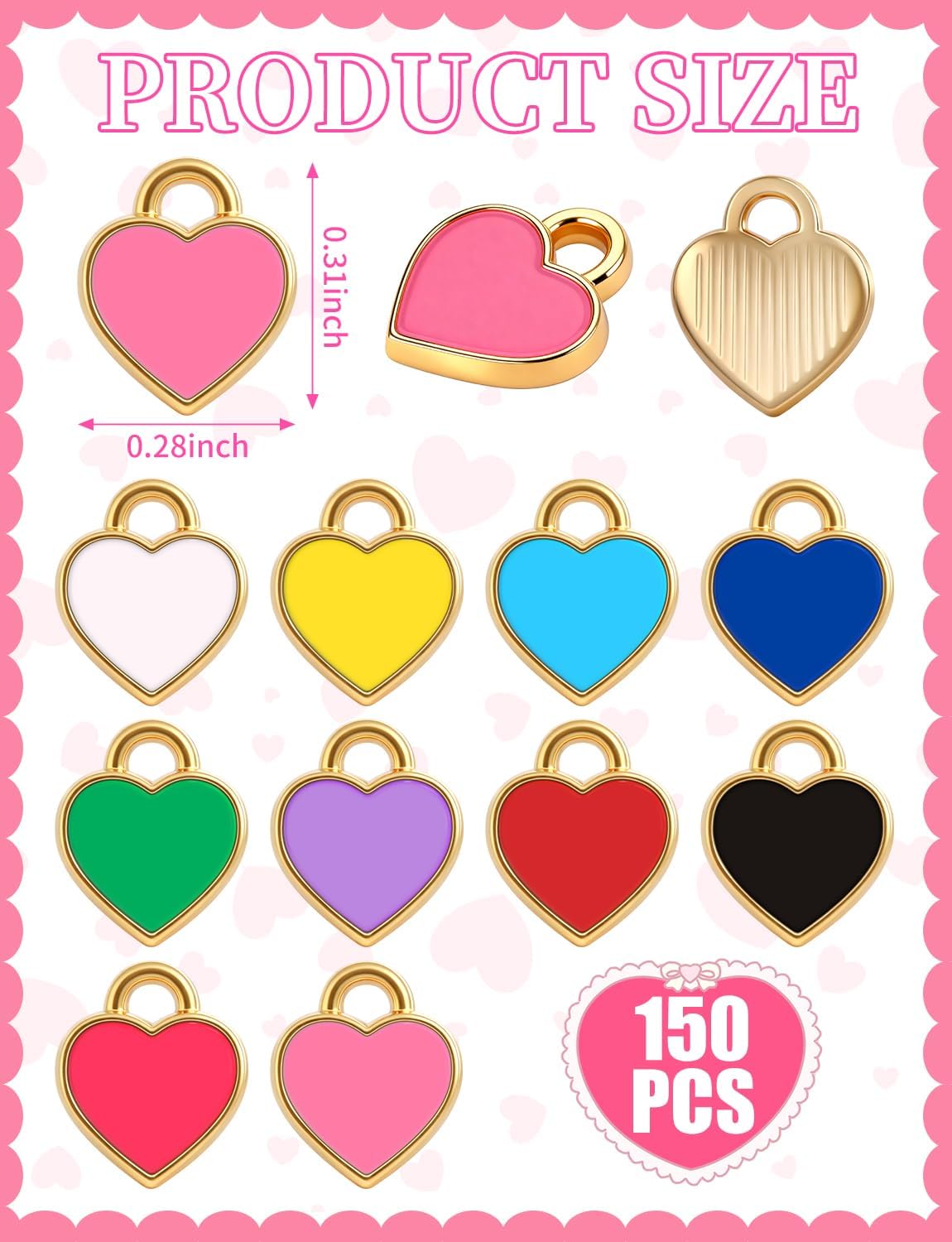 150Pcs Heart Charms for Jewelry Making, Valentine's Day Enamel Charms for DIY Bracelet and Earring (10 Colour) - Image 6