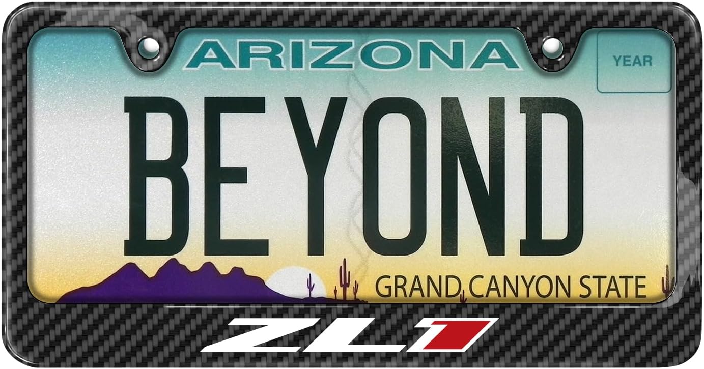 iPick Image for Chevrolet Camaro ZL1 Black Carbon Fiber Look ABS Plastic License Plate Frame is Official Licensed