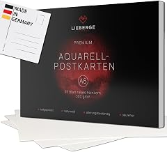 LIEBERGE Watercolour Paper A6 300 g 25 Sheets Watercolour Postcards | Made in Germany: 25 sheets of watercolour pad in postcard format - ideal for watercolour postcards