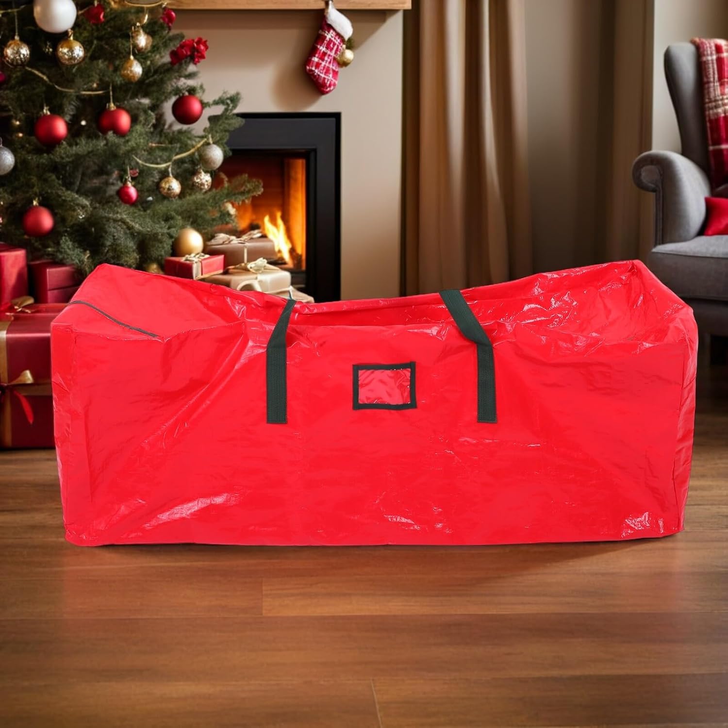 Kichvoe Christmas Tree Storage Bag Heavy Duty Waterproof Pe Material with Reinforced Handles and Full-length Zipper Large Capacity Organizer for Holiday Decoration Storage