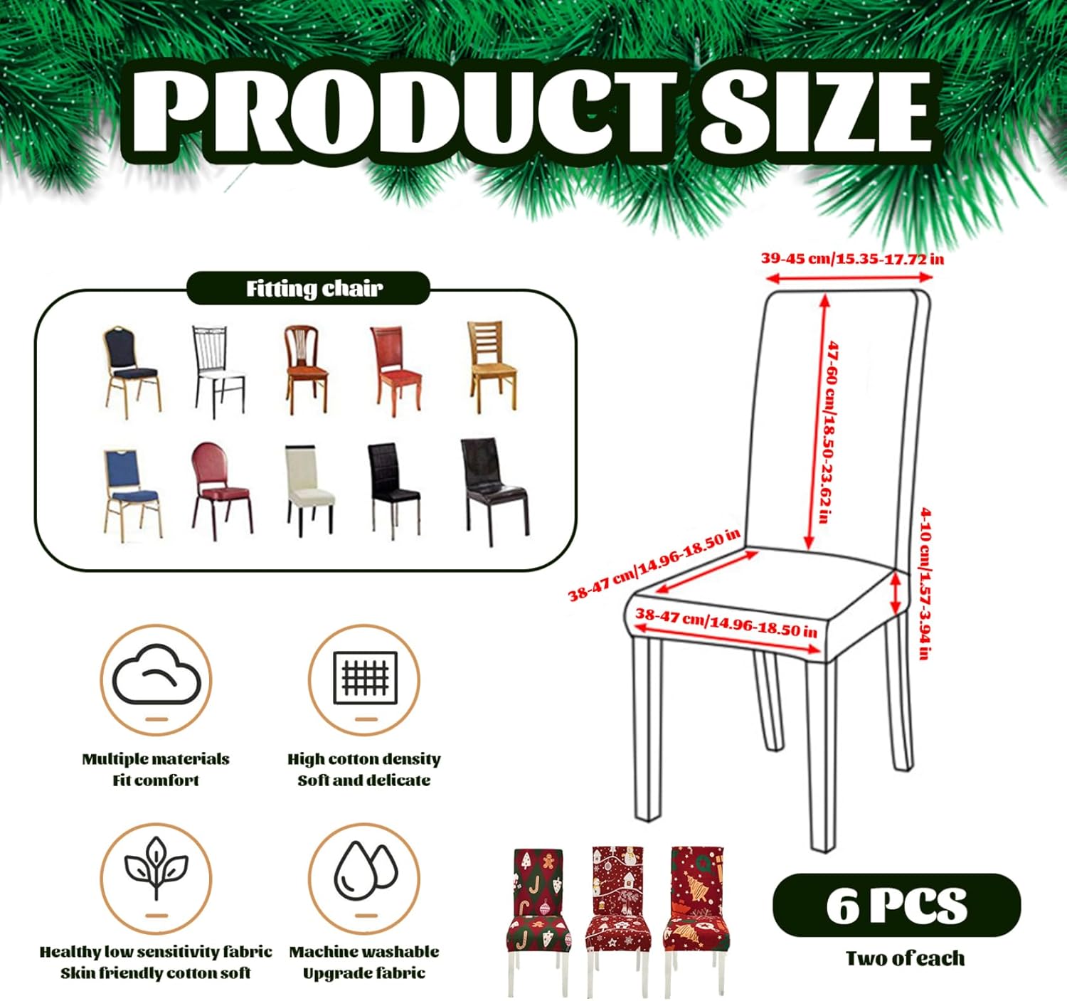 Christmas Decorations 3 Sets Christmas Chair Covers All-Around Wrap & Stretchy Dining Chair Covers with Tree Snowflakes and More Removable Slipcovers for Dining Room Hotel Ceremony