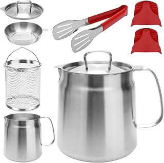 68 OZ 304 Stainless Steel Oil Filter Pot, 2 in 1 Oil Strainer Pot with Fry Basket and Insulated Gloves