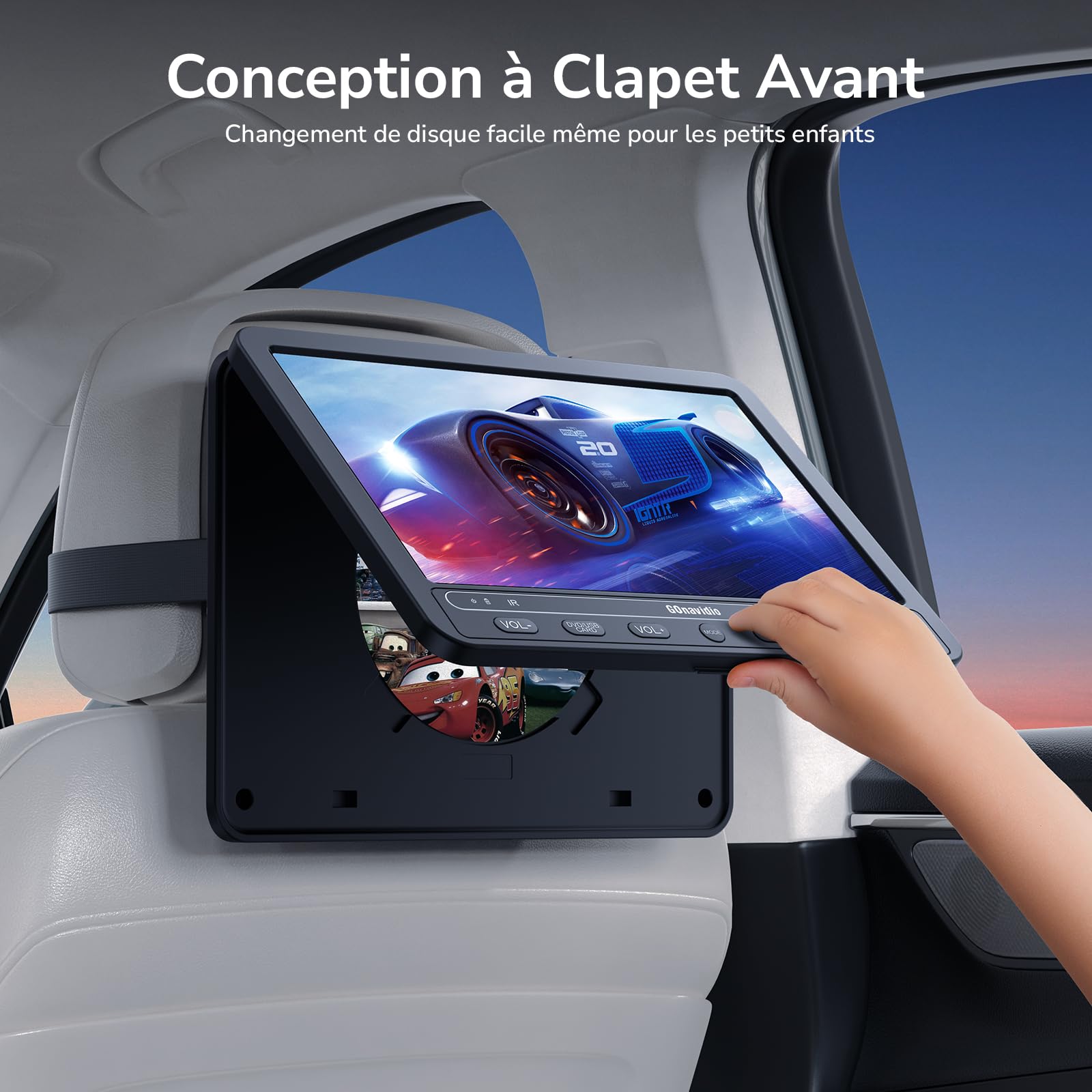 GOnavidio Lecteur DVD portable10,5 Pouces avec HDMI Input, 5 Heures de Batterie Rechargeable, Lecteur DVD Voiture, connecté au téléphone, ecran Enfant appuie tête Equipé Casque