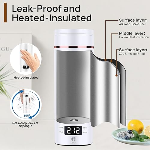 Miniatura 5 de Hervidor eléctrico portátil  Enchufe con bolsa de viaje, 15.2 fl oz de acero inoxidable 304, 4 temperaturas preestablecidas, ebullición rápida,