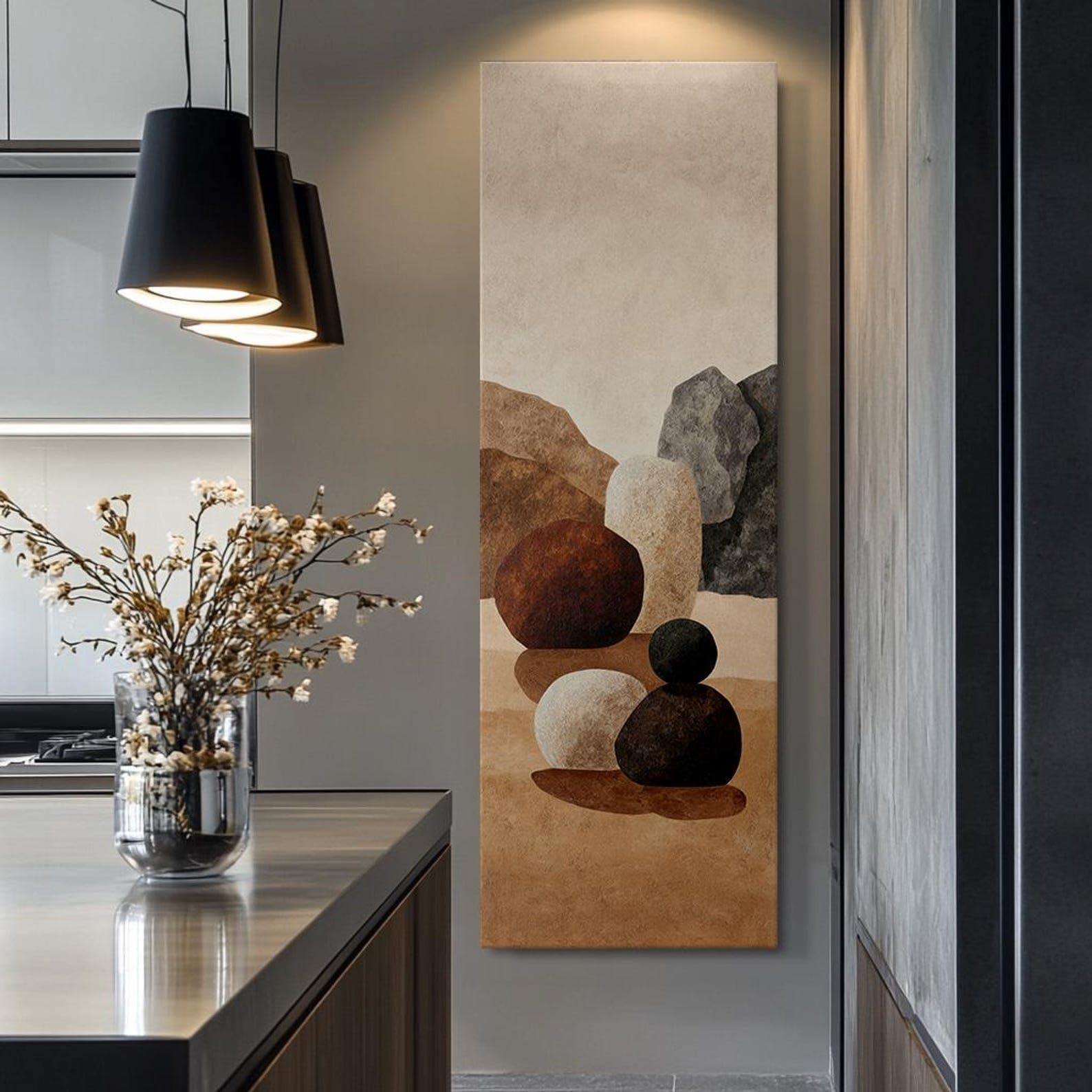 XINBAO Minimalist Wall Art, Tall Narrow Decor, Vertical Japandi Style Print,Modern 3D Design, Canvas Wall Art Decor Painting(50x150cm/Frameless)