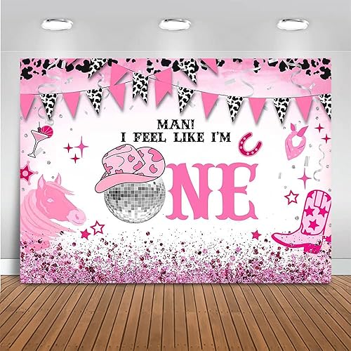Mocsicka Telón de fondo de fiesta de primer cumpleaños con texto en inglés Man I Feel Like I'm One (rosa, 10 x 8 pies (120 x 96 pulgadas)