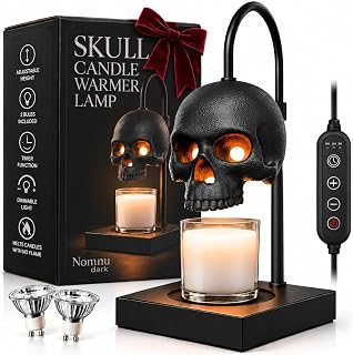 Nomnu Skull Candle Warmer Lamp, Black Spooky Gothic Decor w/Timer & Dimmer