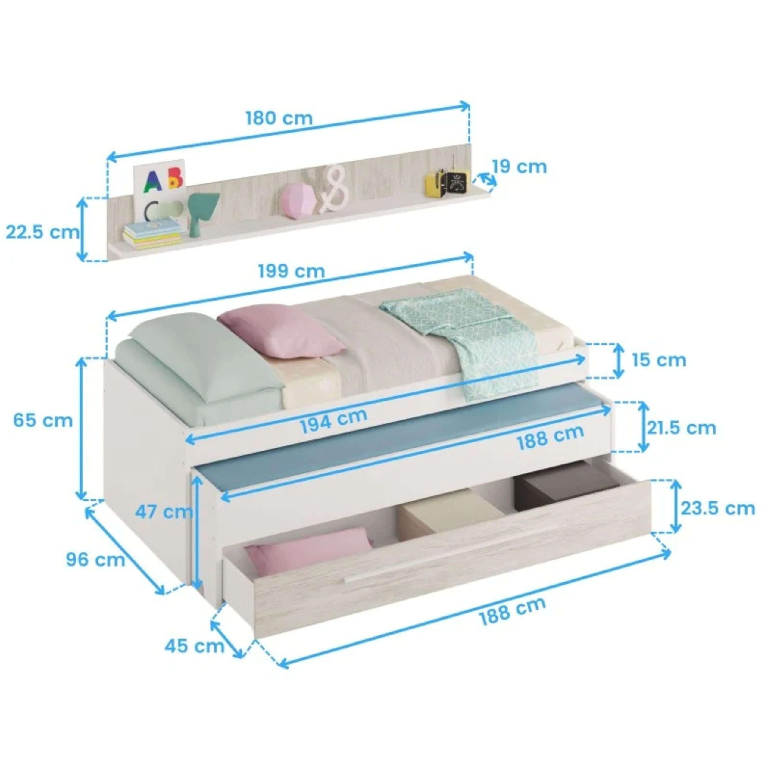 Miroytengo Pack Muebles Dormitorio Juvenil Completo en Color Blanco y Roble Claro Cama + Armario (Diferentes Opciones en Escritorio)