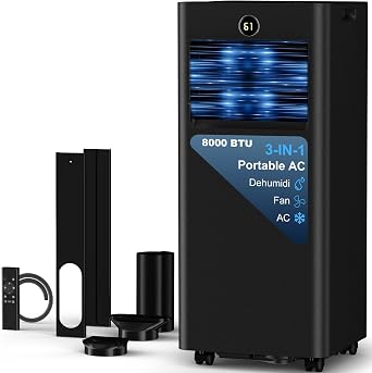 AKIRES Portable Air Conditioners,6,000 BTU Air Conditioner for Bedroom with Remote Control,Portable AC Unit With Fan & Dehumidifier,Cools Up To 300 Sq.Ft For Large Room With 24H Timer And Sleep Mode