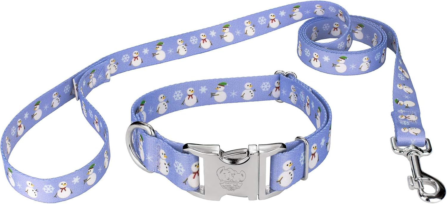 Country Brook Petz - Premium Snowman Dog Collar and Leash Set - Christmas Collection Featuring Festive Designs (Medium)