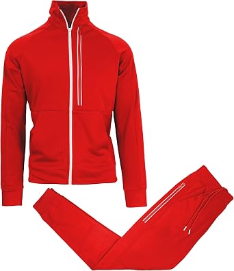 Galaxy by Harvic Mens Moisture Wicking Performance Active Sweater Track Jacket & Jogger 2-Piece Classic Set Sizes, S-2XL