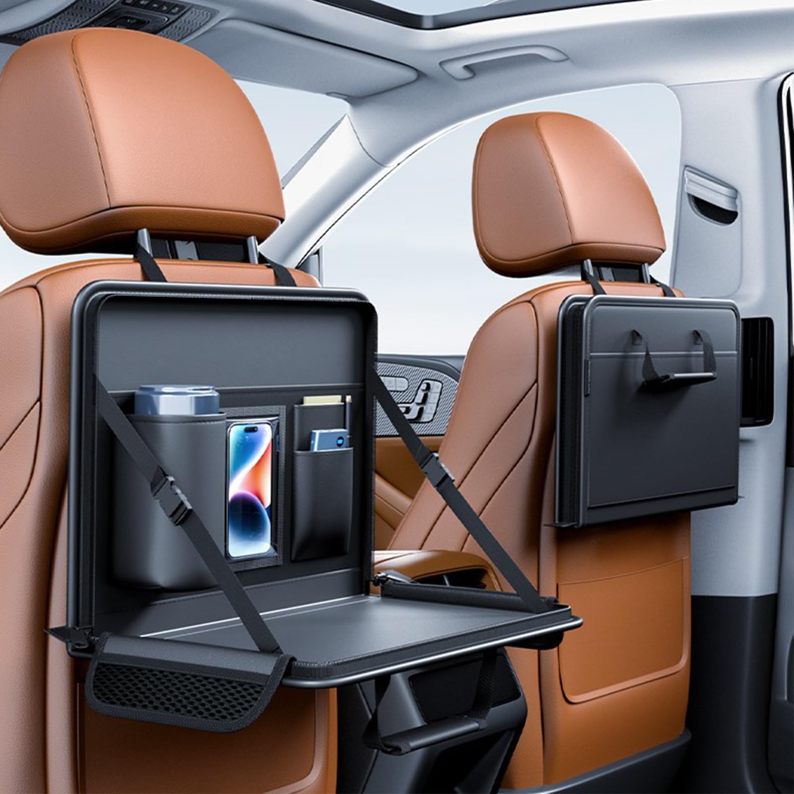 Mesa de Coche Portátil, Bandeja para Volante de Coche 2 en 1, Bandeja Ajustable para Asiento de Pasajero, Escritorio Ajustable para, Mesa para Teléfono Móvil Bebida